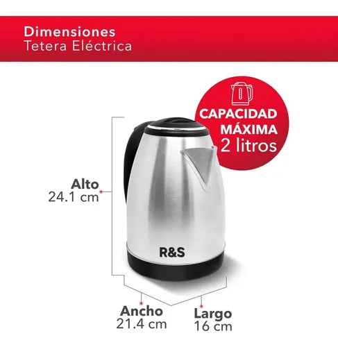 Pava Electrica 2 Litros Acero Inoxidable 2000w Plateado
